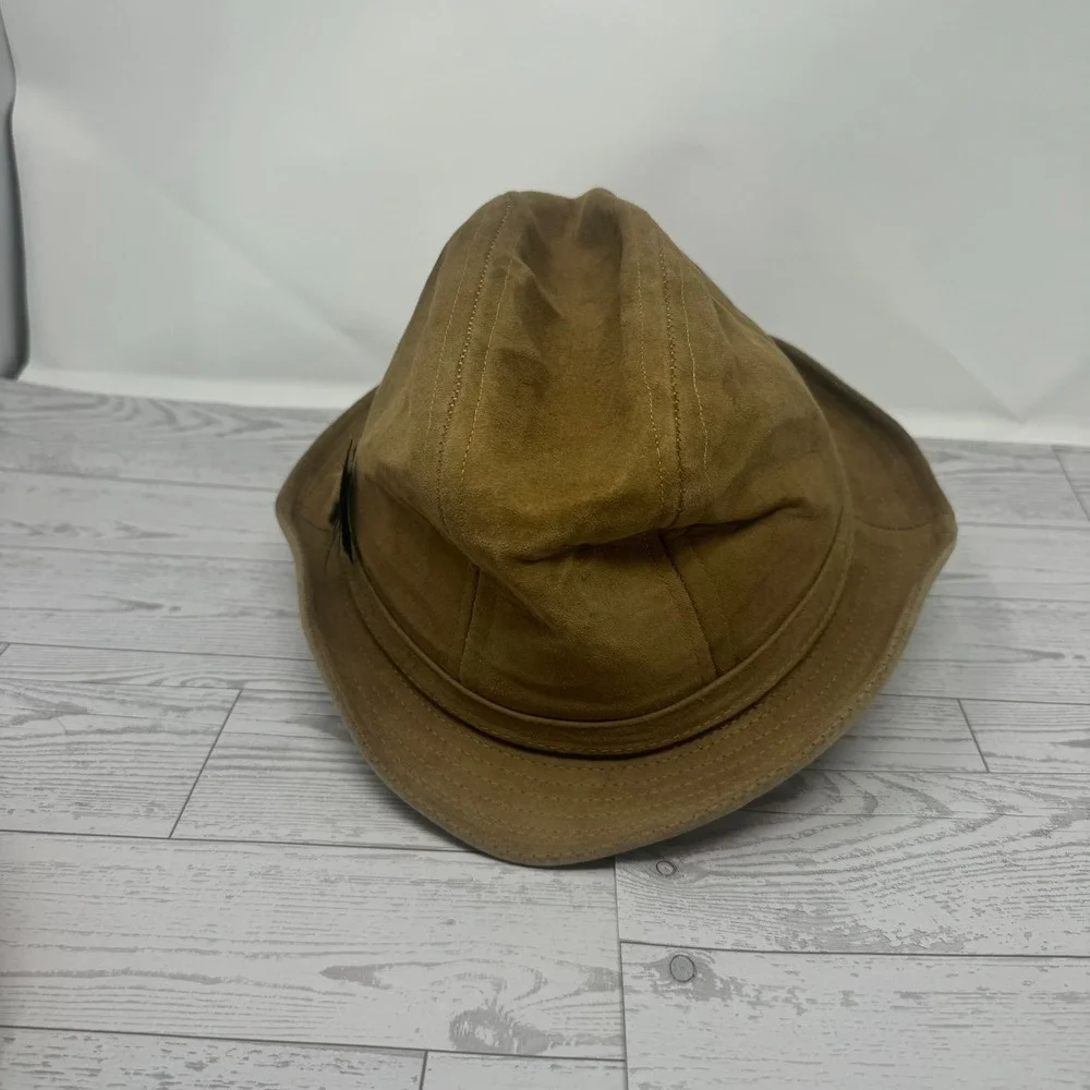 Stetson Mens Vintage Brown Suede Leather Fedora Hat Feather Made USA Size 7 1/8